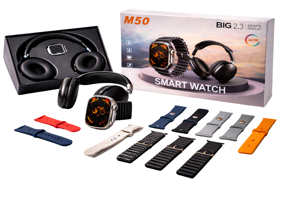 Pack Smart M50 – Montre Connectée + Casque Bluetooth + Bracelets Interchangeables