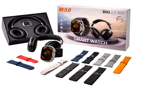 Pack Smart M50 – Montre Connectée + Casque Bluetooth + Bracelets Interchangeables