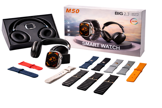 Pack Smart M50 – Montre Connectée + Casque Bluetooth + Bracelets Interchangeables